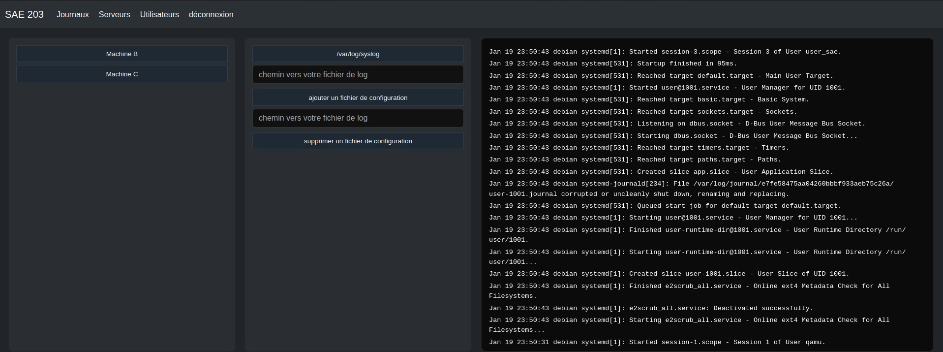 page de visualisation de log